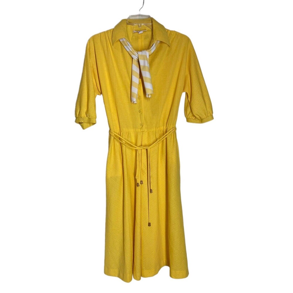 Vintage Kay Windsor Dress 60s 70s Yellow Belted Women's Photos For Measurements
